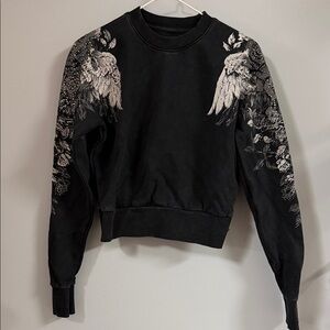 Affliction Black and Silver Embroidered Women's Sweater with rhinestones